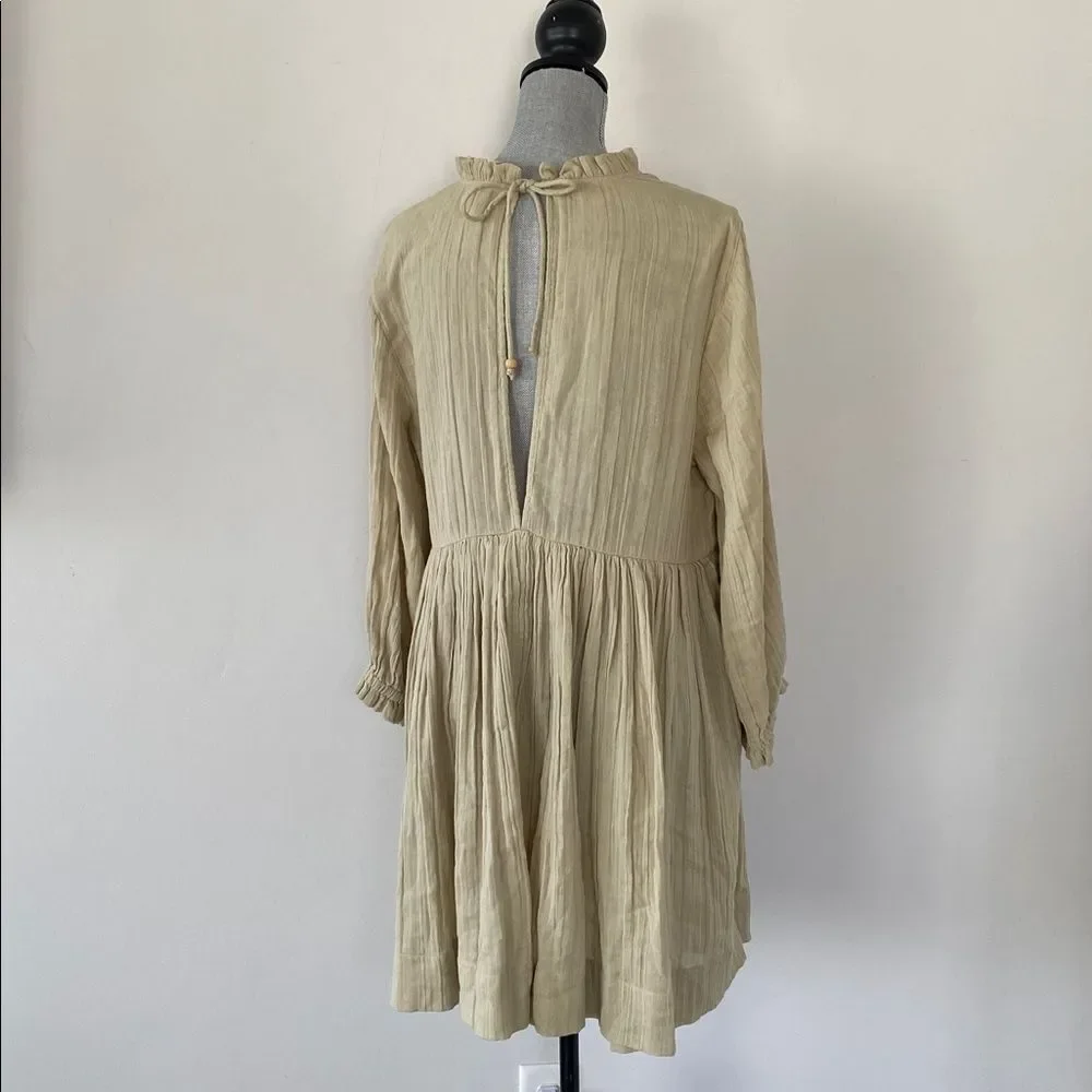 Free People Living for This Mini Dress L Sage Green Babydoll Ruffled Collar Boho
